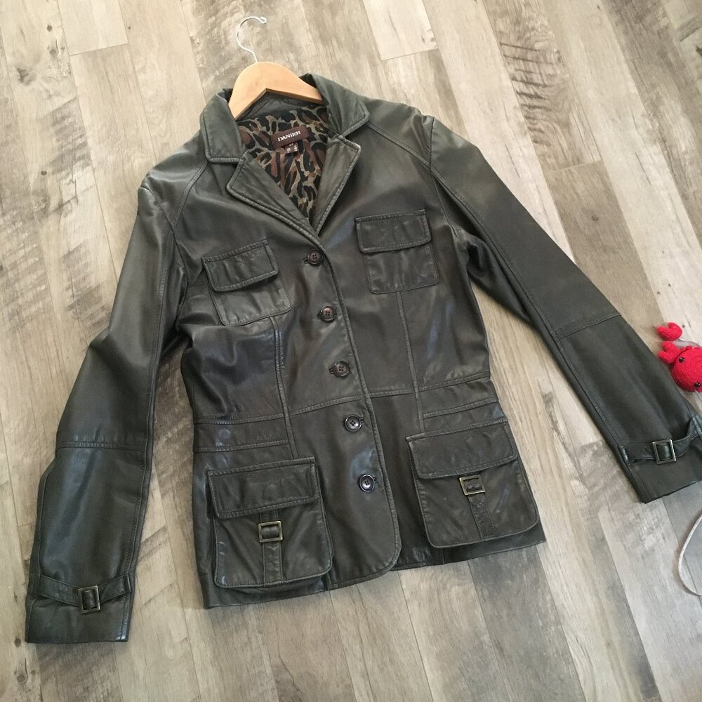 VTG Y2K Danier Leather Field Utility Jacket Earthy Brown S - Picture 12 of 16